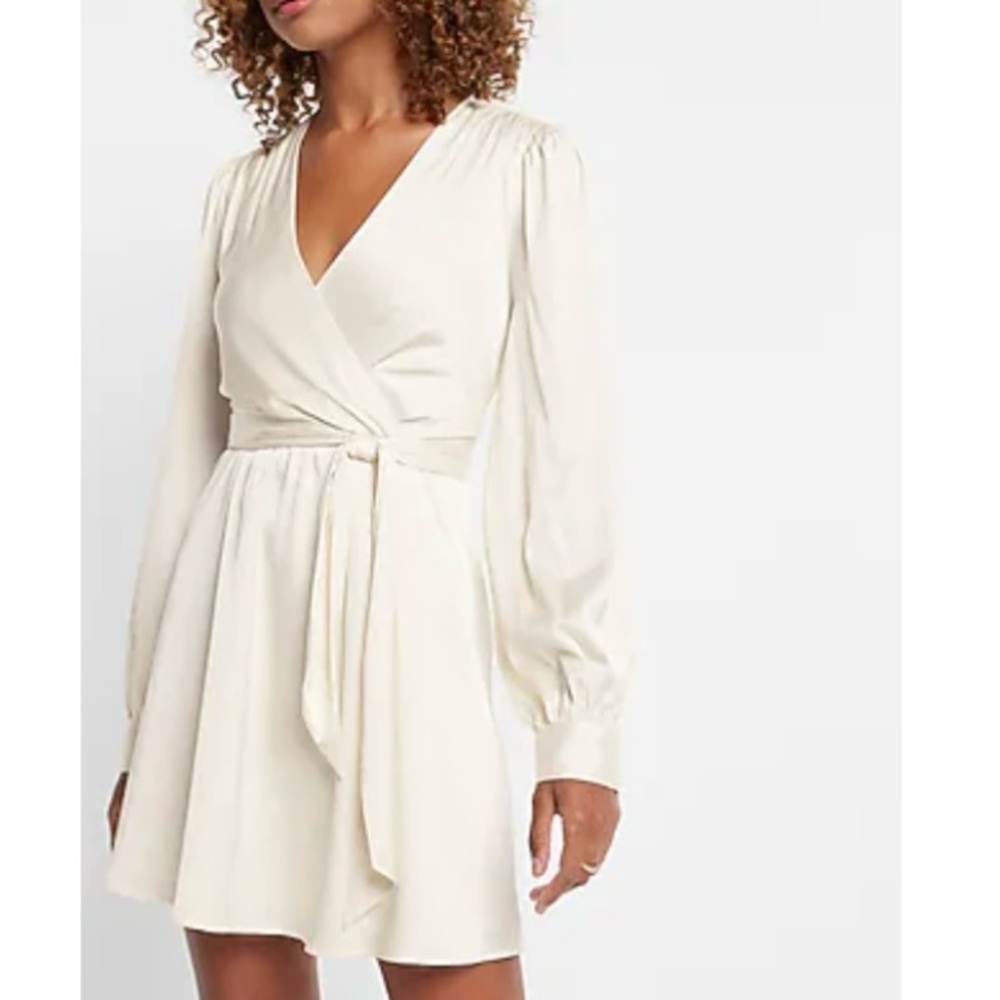 EXPRESS Satin Long Sleeve Tie Waist Mini Dress